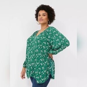 Lane Bryant #1141892 Green Floral Woven & Knit Top NWT
